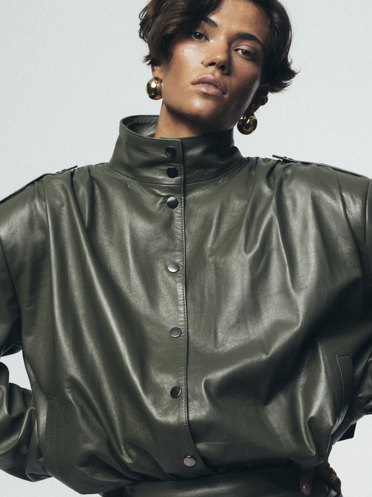 KURTKA BRADLEY OLIVE LEATHER 