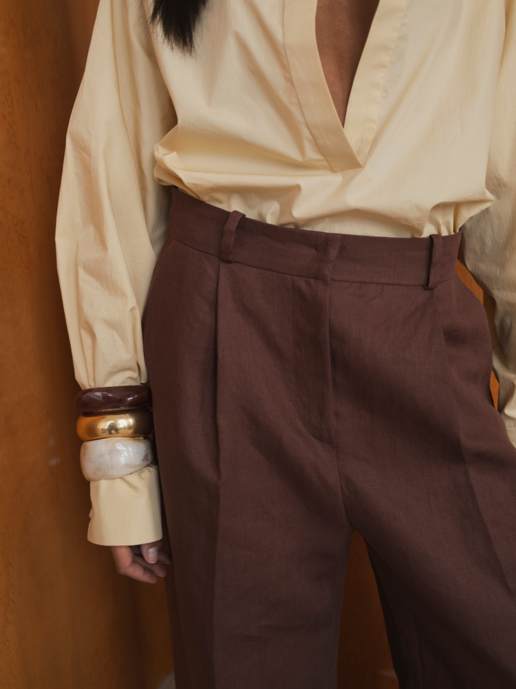 SPODNIE FREYA LINEN BROWN