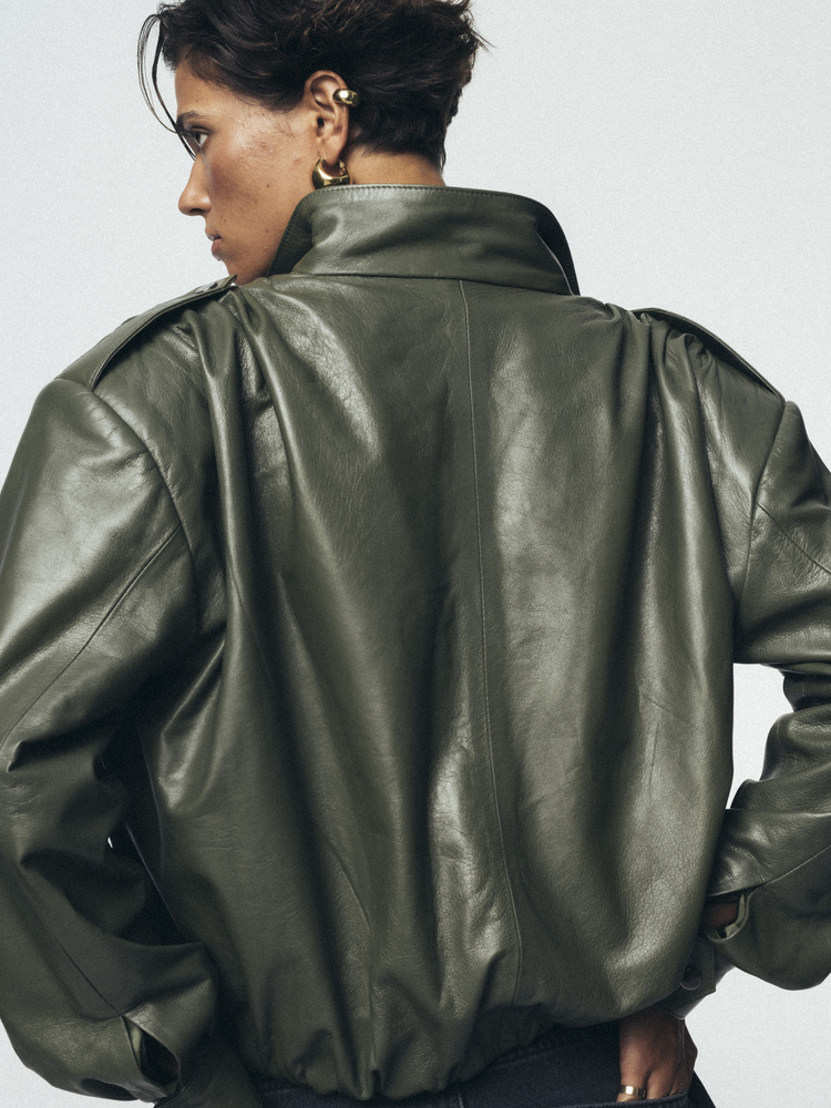 KURTKA BRADLEY OLIVE LEATHER 