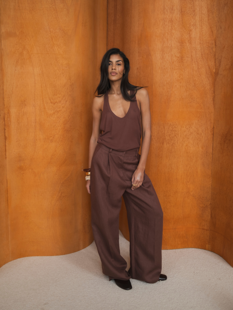 SPODNIE FREYA LINEN BROWN