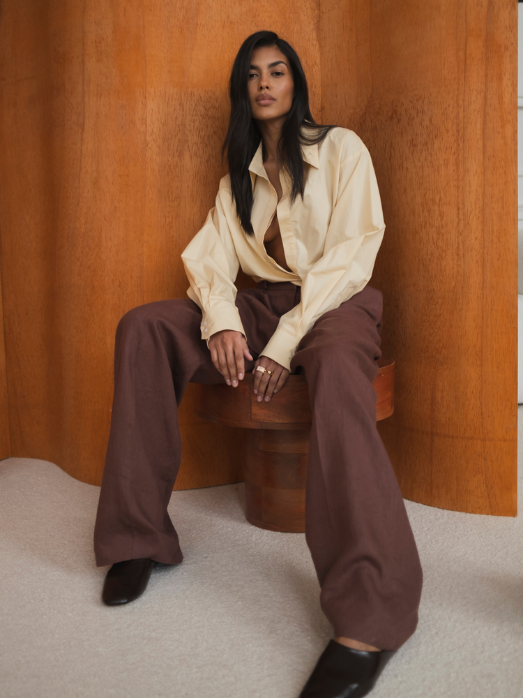 SPODNIE FREYA LINEN BROWN