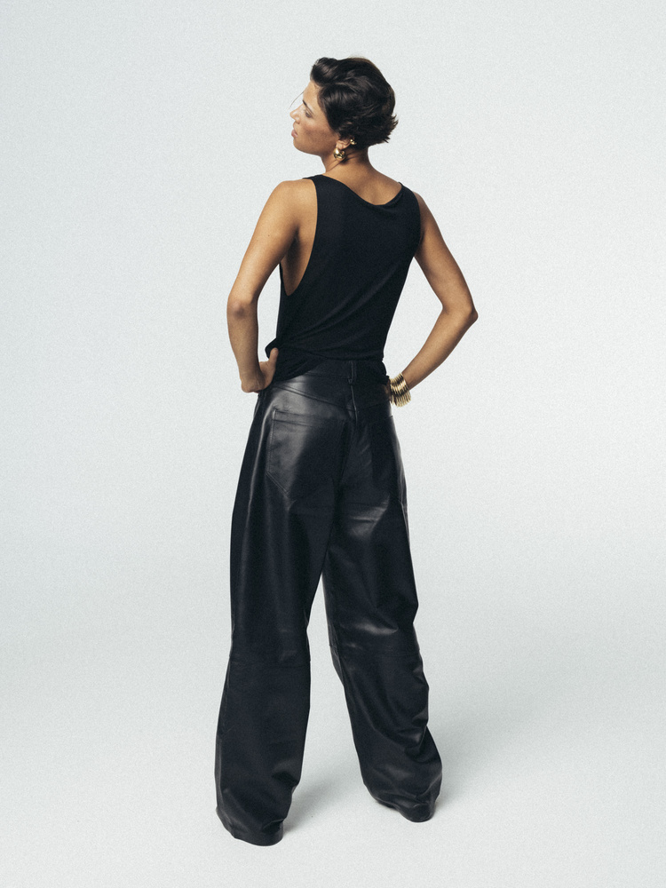 NOOR BLACK LEATHER PANTS