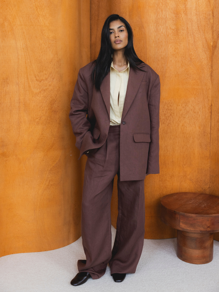 SPODNIE FREYA LINEN BROWN